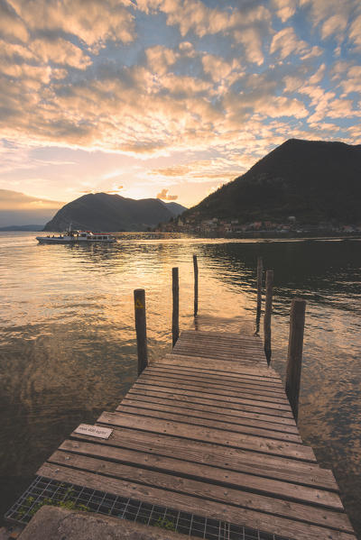 Iseo lake at sunset, Lombardy district, Brescia province, Italy.