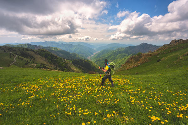 Trekking in Mount Guglielmo, Brescia prealps, Brescia province, Lombardy district, Italy.