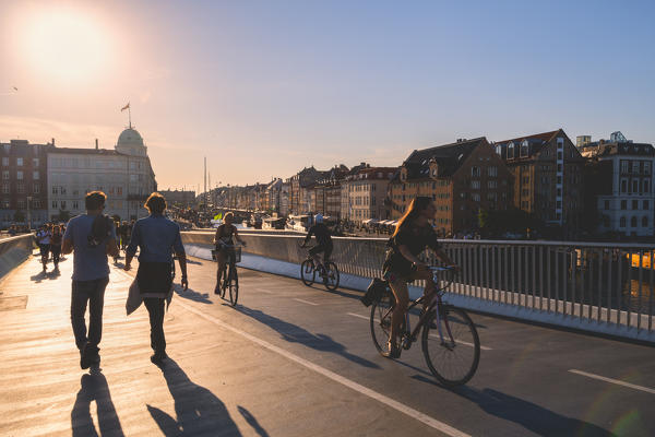 Bikes path in Nyhavn,Copenhagen, Hovedstaden, Denmark, Northern Europe.