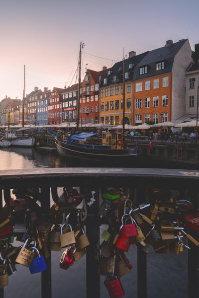 Nyhavn at sunset, Copenhagen, Hovedstaden, Denmark, Northern Europe.