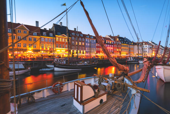 Blue Hour in Nyhavn, Copenhagen, Hovedstaden, Denmark, Northern Europe.