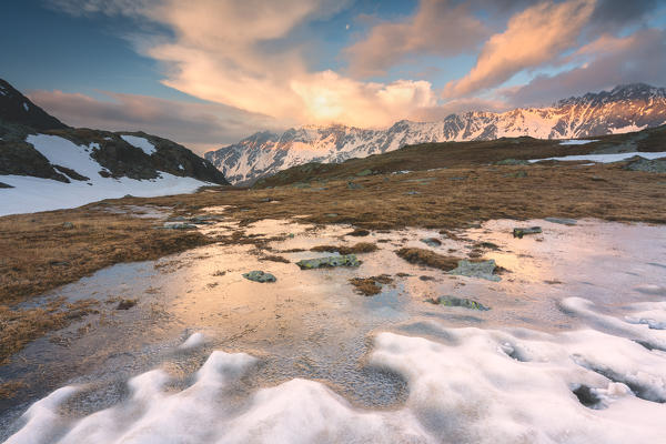 Thaw at Gavia pass, Lombardy district, Brescia province, Italy.