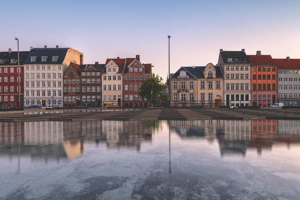 Colorful houses at Dusk,Copenhagen, Hovedstaden, Denmark, Northern Europe.