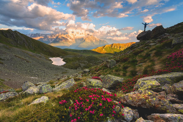 Grom lake at sunset, Mortirolo pass in Lombardy district, Brescia province, Italy.