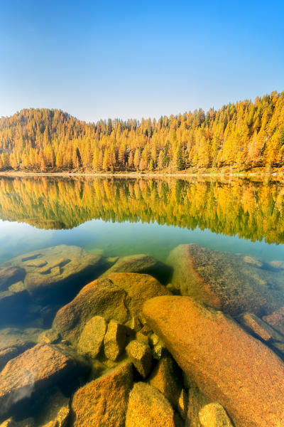 San Giuliano lake in Adamello Brenta Natural park, Trentino Alto Adige district, Unesco World Heritage site in Italy.