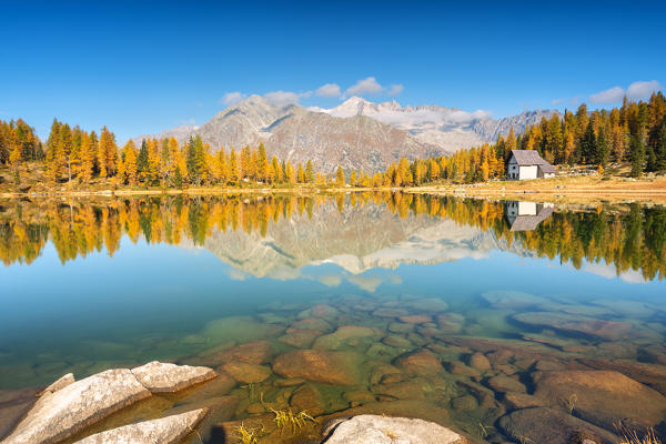 San Giuliano lake in Adamello Brenta Natural park, Trentino Alto Adige district, Unesco World Heritage site in Italy.