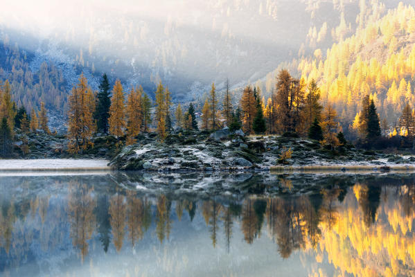 San Giuliano lake in Adamello Brenta Natural park, Trentino Alto Adige district, Unesco World Heritage site in Italy.