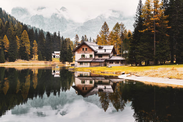 Nambino lake in Trentino Alto Adige, Unesco World Heritage site in Madonna di Campiglio, Italy.