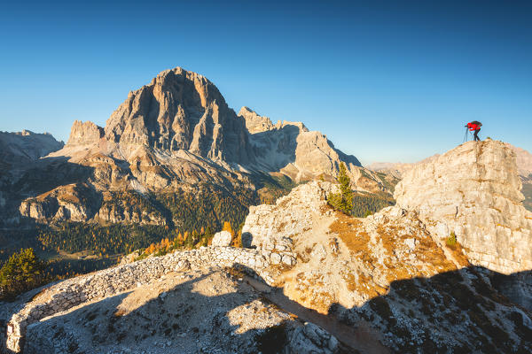 The photographer and the Tofana di Rozes, Cortina d'Ampezzo, Veneto, Italy.