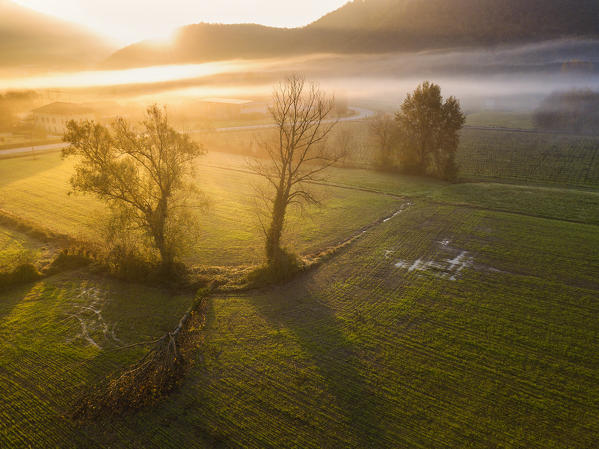 Franciacorta aerial view, Brescia province, Lombardy district, Italy.