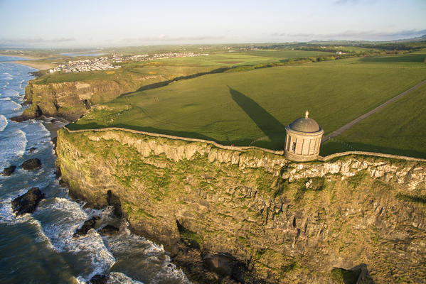 Mussenden temple, Castlerock, County Antrim, Ulster region, northern Ireland, United Kingdom. Aerial view.