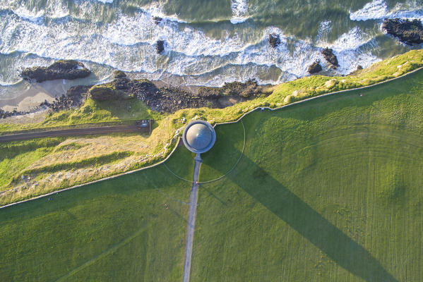 Mussenden temple, Castlerock, County Antrim, Ulster region, northern Ireland, United Kingdom. Aerial view.