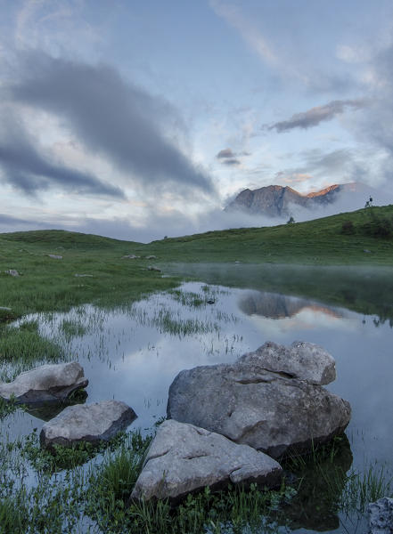 Casera Razzo, Carnia, Dolomites, Veneto, Italy. Bivera mount and Casera Razzo