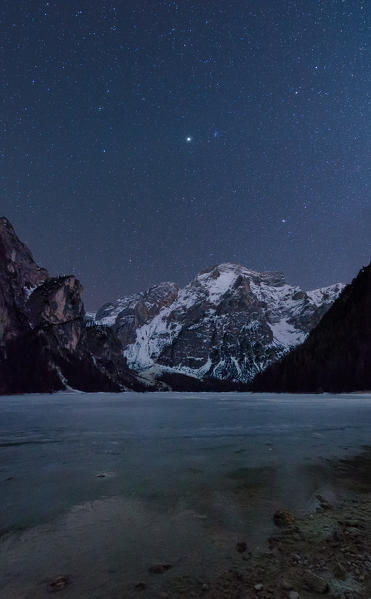 Croda del Becco, Seekofel, Braies Lake, Dolomites, South tyrol, Italy. Braies lake.