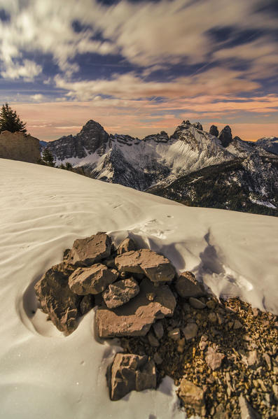 Sassolungo di Cibiana, Sfornioi, Monte Rite, Cibiana di Cadore, Belluno, Dolomites, Veneto, Italy. Starry night on Monte Rite