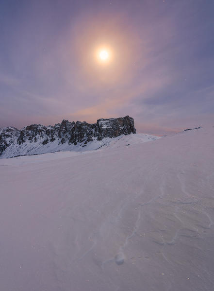 Lastoi de Formin, Giau Pass, Dolomites, Veneto, Italy. Moonrise at Giau Pass