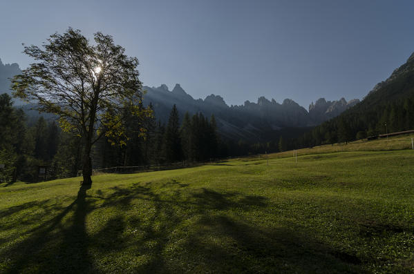 Valle Pra di Toro, Spalti di Toro, Dolomites, Belluno, Veneto, Italy. Sunrise at Valle Prà di Toro.