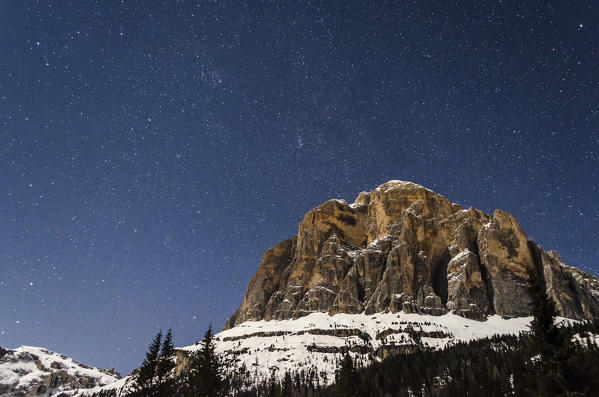 Tofana di Rozes, Cortina d'Ampezzo, Belluno, Veneto, Italy. Tofana di Rozes in a starry night