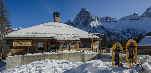 Cibiana pass, Cibiana di Cadore, Sassolungo di Cibiana, Belluno, Dolomites, Veneto, Italy. Baita Deona refuge