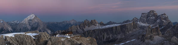 Lagazuoi mount, Falzarego Pass, Dolomiti, Dolomites, Belluno, Veneto, Italy. Lagazuoi refuge