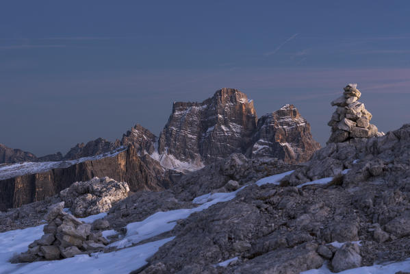 Pelmo, Lastoi de Formin, Cortina d'Ampezzo, Cadore, Dolomiti, dolomites, Belluno, Veneto, Italy. View from Lagazuoi.