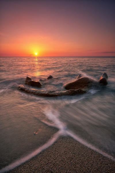 Tropea, Calabria, Italy. Orange sunset at Tropea's beach