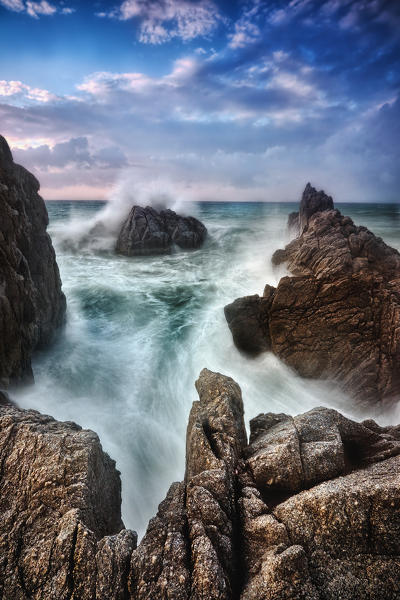 Parghelia, Tropea, Vibo Valentia district, Calabria, Italy. Sea storm over the cliffs of Parghelia