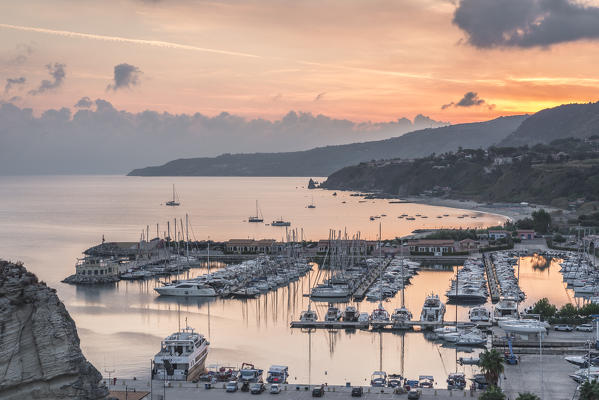 Tropea, Province of Vibo Valentia, Calabria, Italy. The harbor of Tropea at dawn.