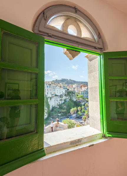 Tropea, Province of Vibo Valentia, Calabria, Italy. Tropea framed in a window