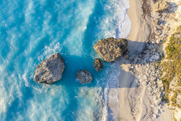 Rocks on Megali Petra beach, Lefkada, Ionian Islands region, Greece.