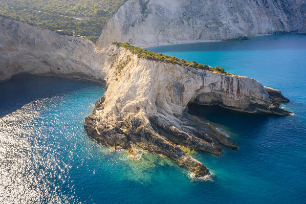 Arial view of the bay of Porto Katsiki, Lefkada, Ionian Islands region, Greece.