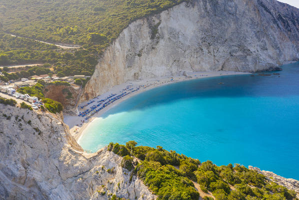 Aerial view of the beach of Porto Katsiki, Lefkada, Ionian Islands region, Greece.