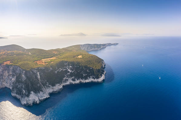 Cape Lefkatas with Ithaka and Cephalonia islands in the background. Lefkada, Ionian Islands region, Greece.