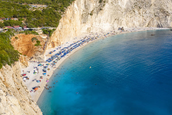 Aerial view of the beach of Porto Katsiki, Lefkada, Ionian Islands region, Greece.