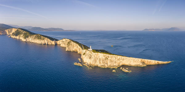 Aerial view of the lighthouse of Cape Lefkatas, Lefkada, Ionian Islands region, Greece.