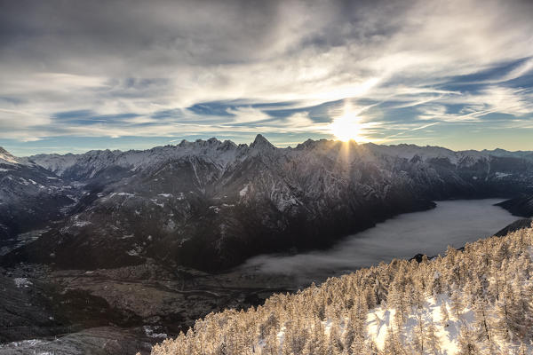 Italy, Italian Alps, Lombardy, View of Valchiavenna valley