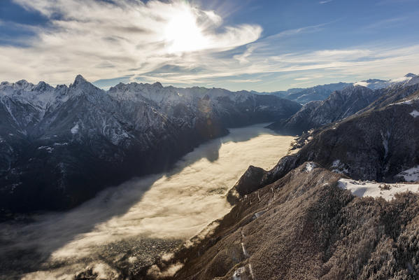 Italy, Italian Alps, Lombardy, View of Valchiavenna valley