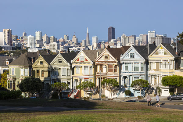 Painted Ladies, the victorian rowhouses in Haight-Ashbury neighborhood. San Francisco, Marin County, California, USA.