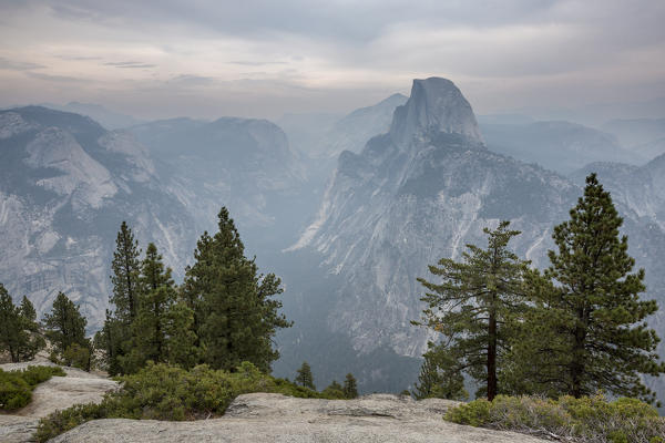 Half Dome peak shot from Glacier Point. Yosemite National Park, Mariposa County, California, USA.