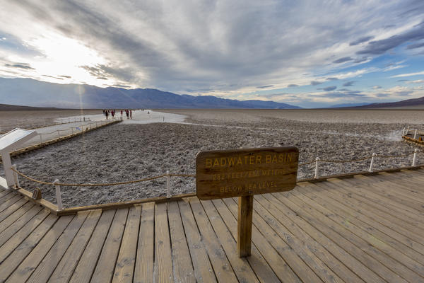 Altitude sign. Badwater Basin, Death Valley National Park, Inyo County, California, USA.