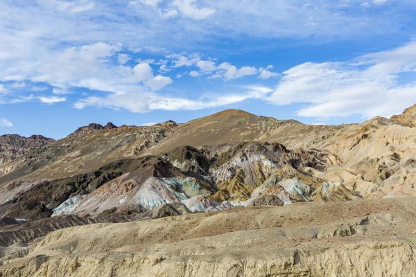 The multi-hued hills viewed from the scenic Artist's Road. Artist's Palette, Death Valley National Park, Inyo County, California, USA.