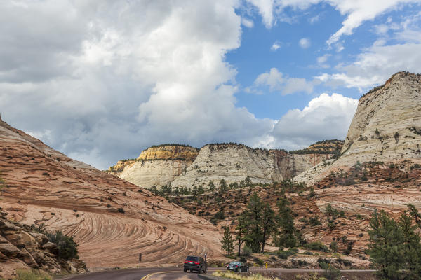 Landscape from Zion Canyon Scenic Drive. Zion National Park, Hurricane, Washington County, Utah, USA.