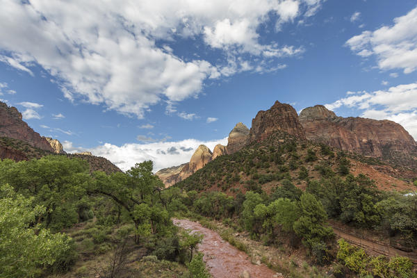 Virgin River after a sudden flash flood. Zion National Park, Hurricane, Washington County, Utah, USA.