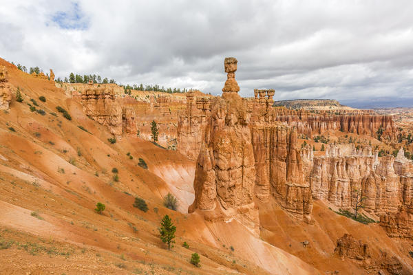 Hoodoos and Thor's Hammer from Navajo Trail Loop. Bryce Canyon National Park, Garfield County, Utah, USA.