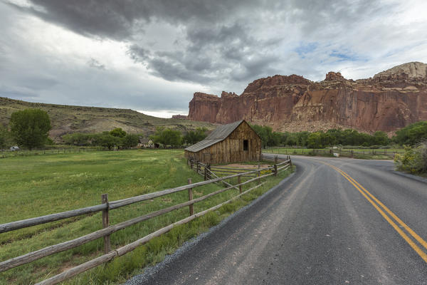 The old barn at Fruita ghost town. Teasdale, Capitol Reef National Park, Wayne County, Utah, USA.