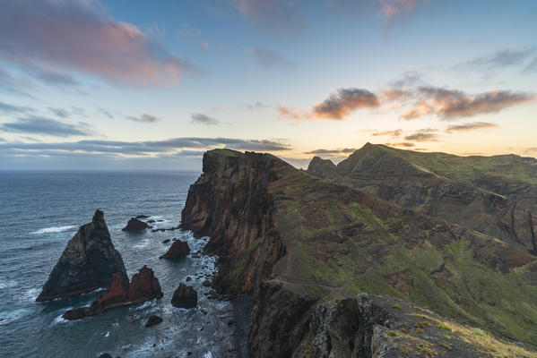 View of Point of Saint Lawrence at dawn. Canical,  Machico district, Madeira region, Portugal.