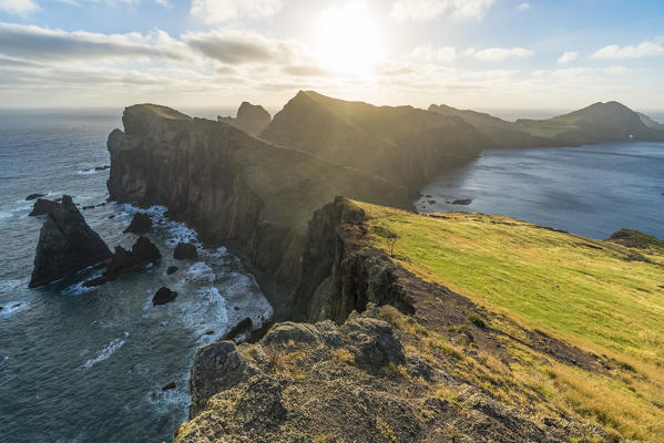 View of Point of St Lawrence and Furado Point in the morning. Canical, Machico district, Madeira region, Portugal.