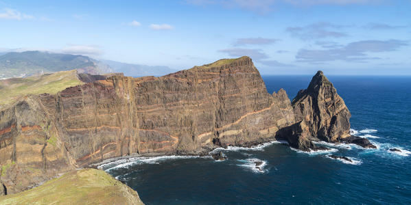 View of Ponta do Castelo from Point of St Lawrence. Canical, Machico district, Madeira region, Portugal.