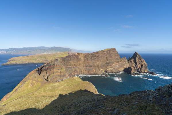 View of Ponta do Castelo from Point of St Lawrence. Canical, Machico district, Madeira region, Portugal.