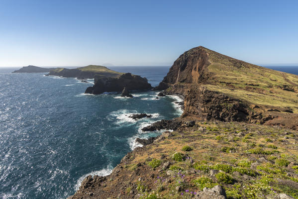 Furado Point and Cevada and Farol islets from Point of St Lawrence. Canical, Machico district, Madeira region, Portugal.